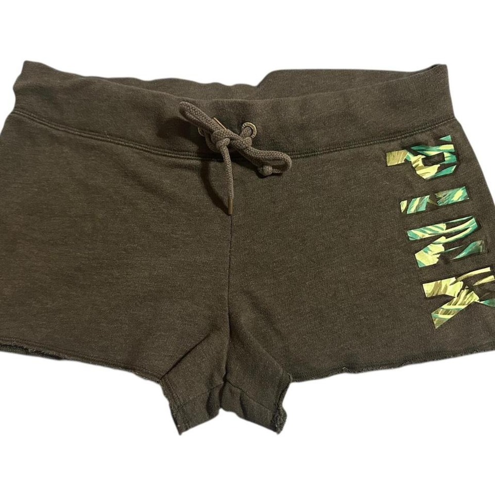 Grey Y2K low rise cheeky shorts with "pink" logo